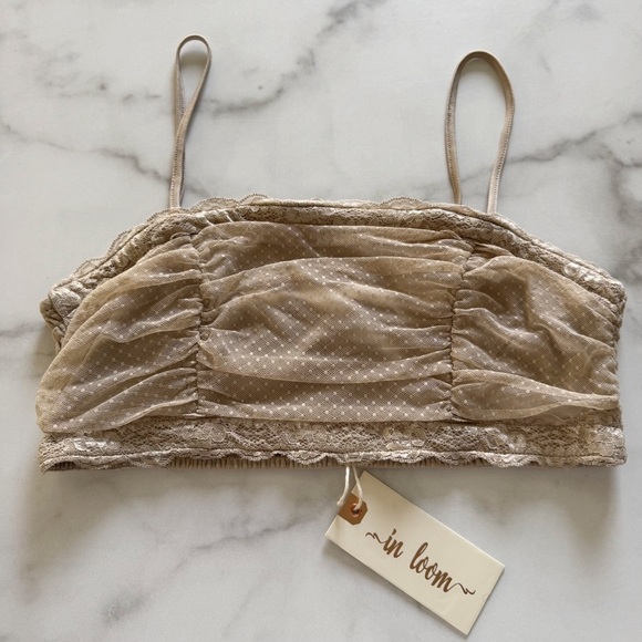In Loom Lace Teim Dotted Cropped Top Tan Medium - Picture 1 of 7